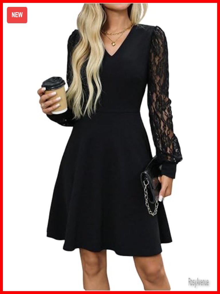 Lace Long Sleeve V-Neck Mini Dress - Elegant Wedding Guest Cocktail Party Dress